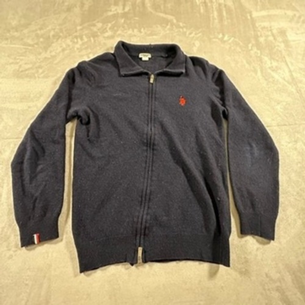 U.S. Polo Assn. Zip Up Sweater Kids Wool Blend Full Zip L Navy Blue